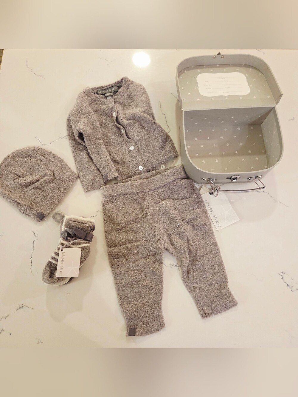 Barefoot Dreams Bamboo Chic Lite Classic Newborn Heirloom Matching Set Gray New